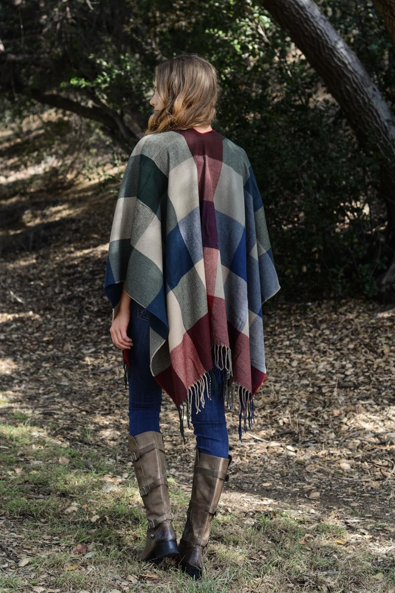 Colorful Plaid Shawl Poncho Ruana