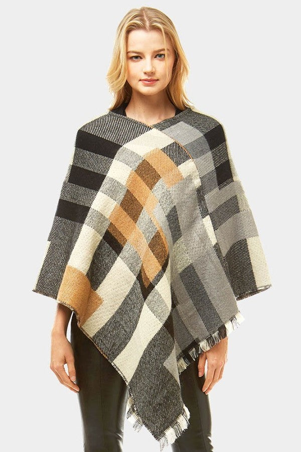 Classic Plaid Cardigan Poncho
