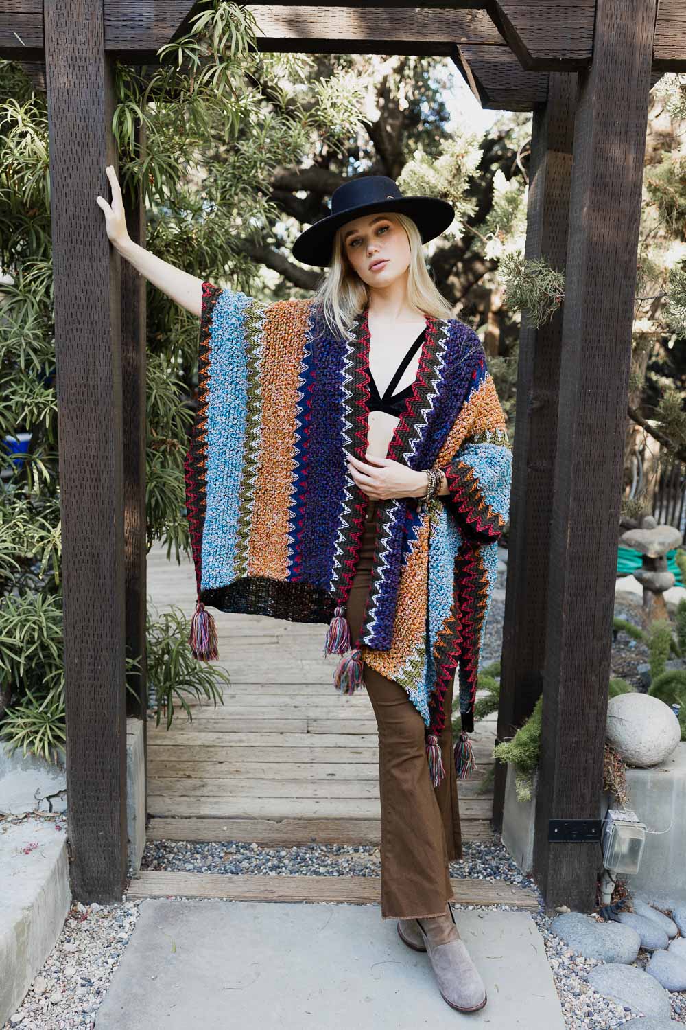 Colorful Crochet Patterned Ruana Poncho