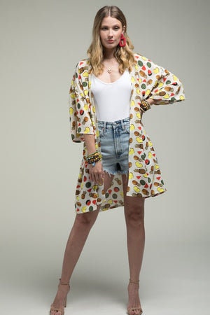 Sleeves Kimono Duster with Fruit Print