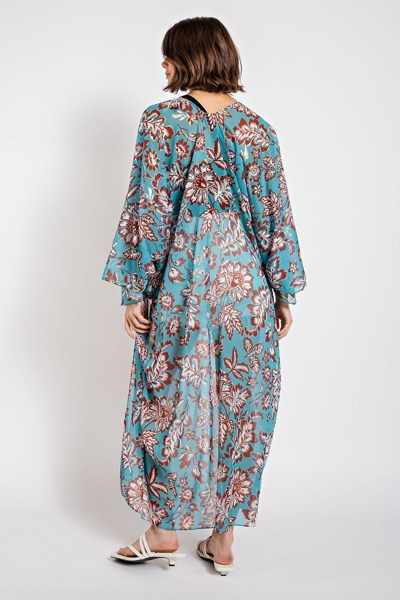 Long Sleeves Flower Kimono Duster