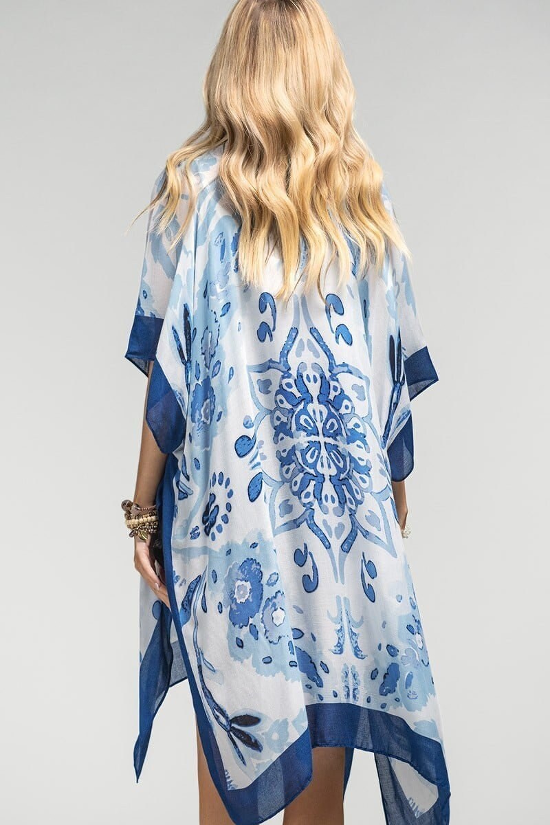 Kimono Duster with Coral Color Mandala Print