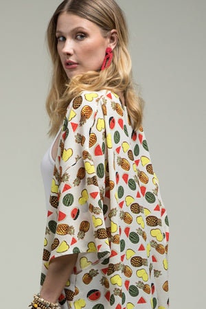 Sleeves Kimono Duster with Fruit Print