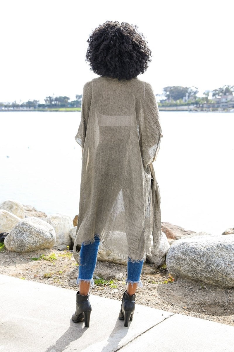 Rust Flowy Kimono Duster with Sequins