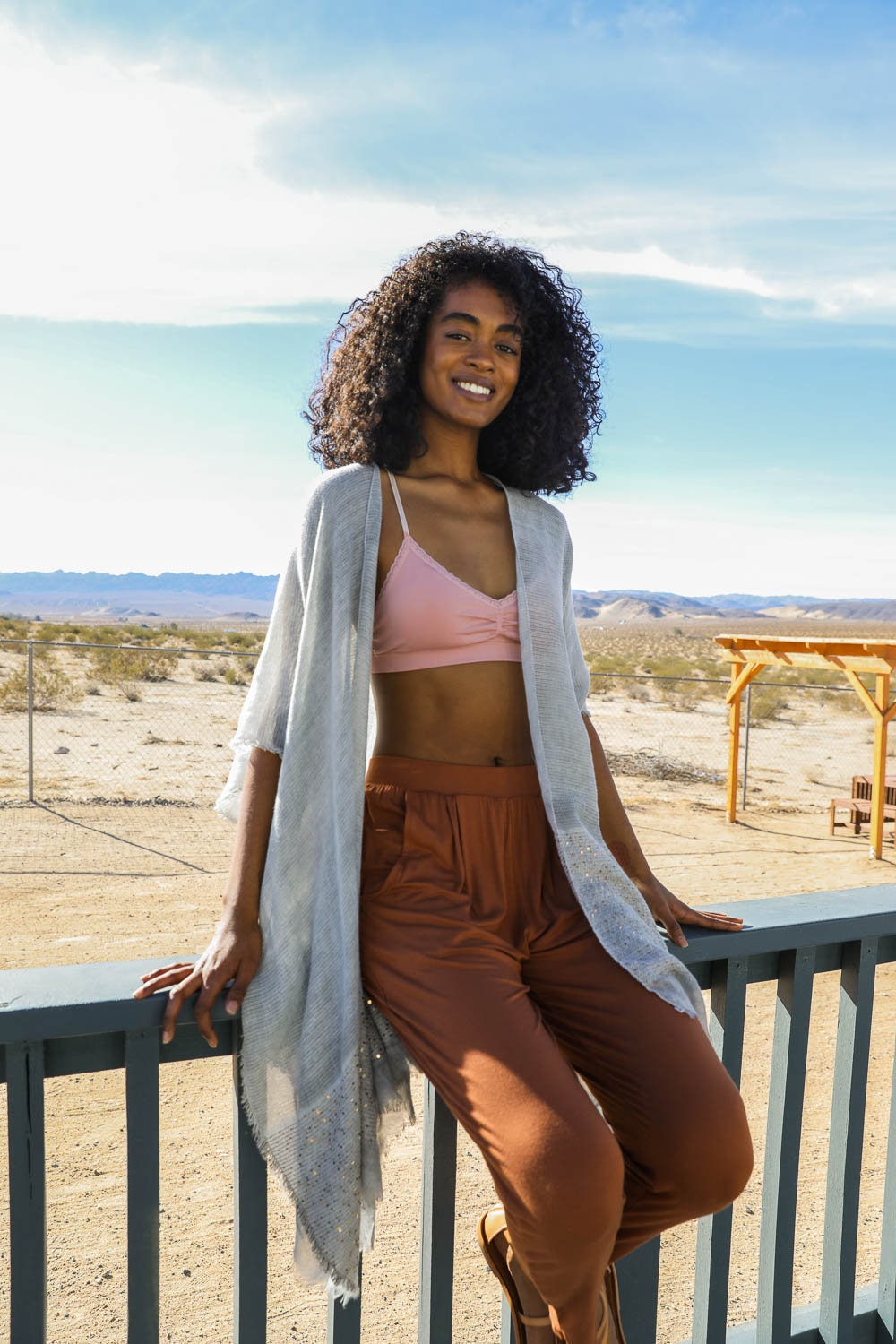 Beige Kimono Duster with Gold Embellish