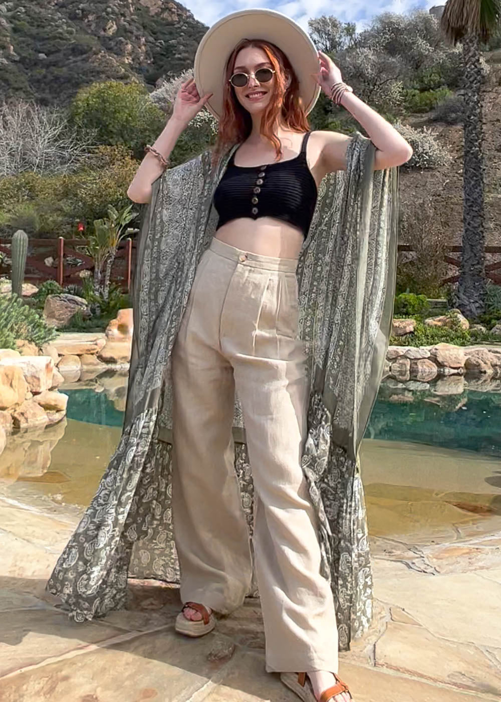 Ruffle Hem Kimono Duster with Paisley Pattern