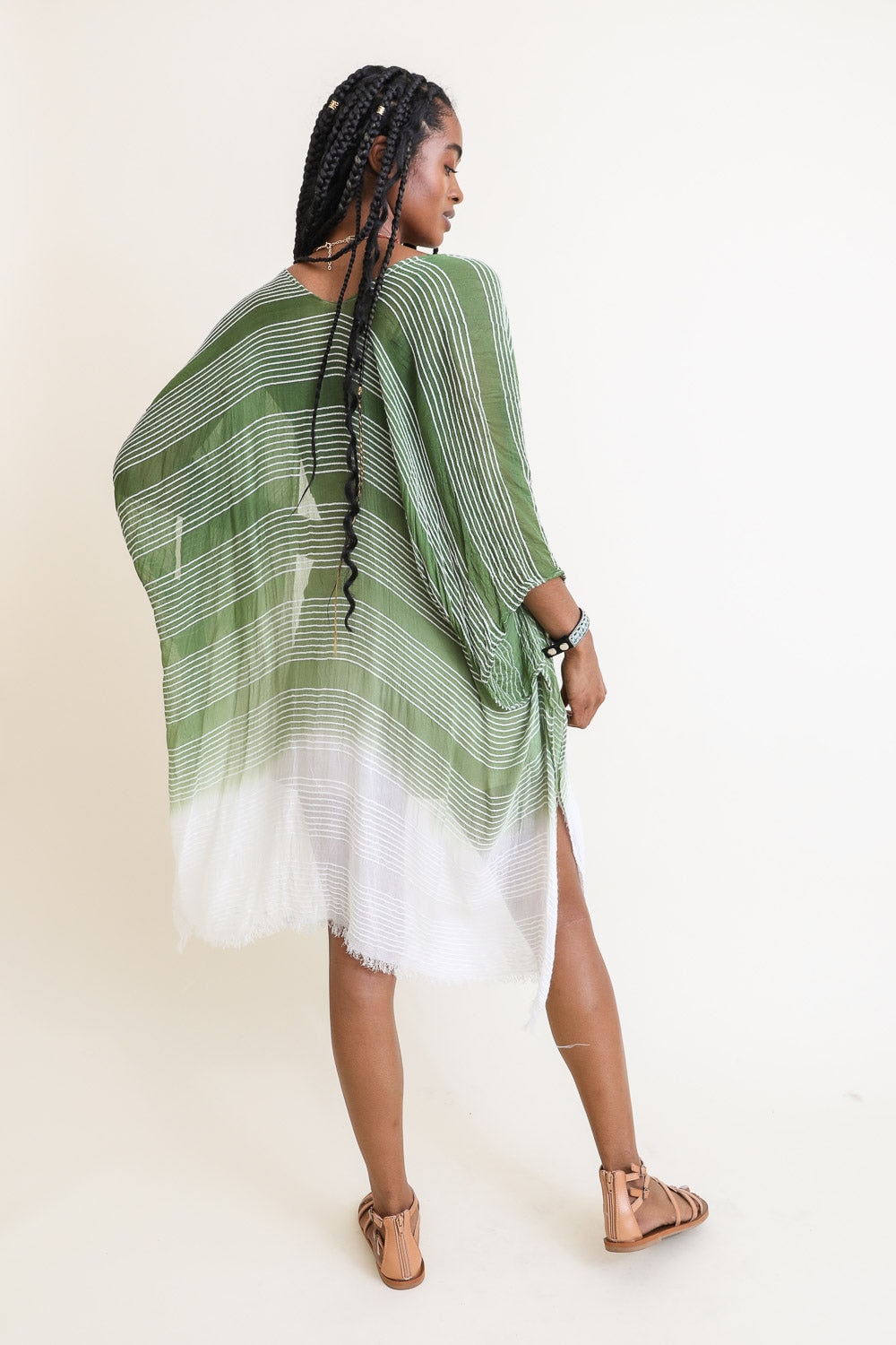 Green Beach Cover Up Striped Lightweight Kimono Cardigan Beach Cardigan