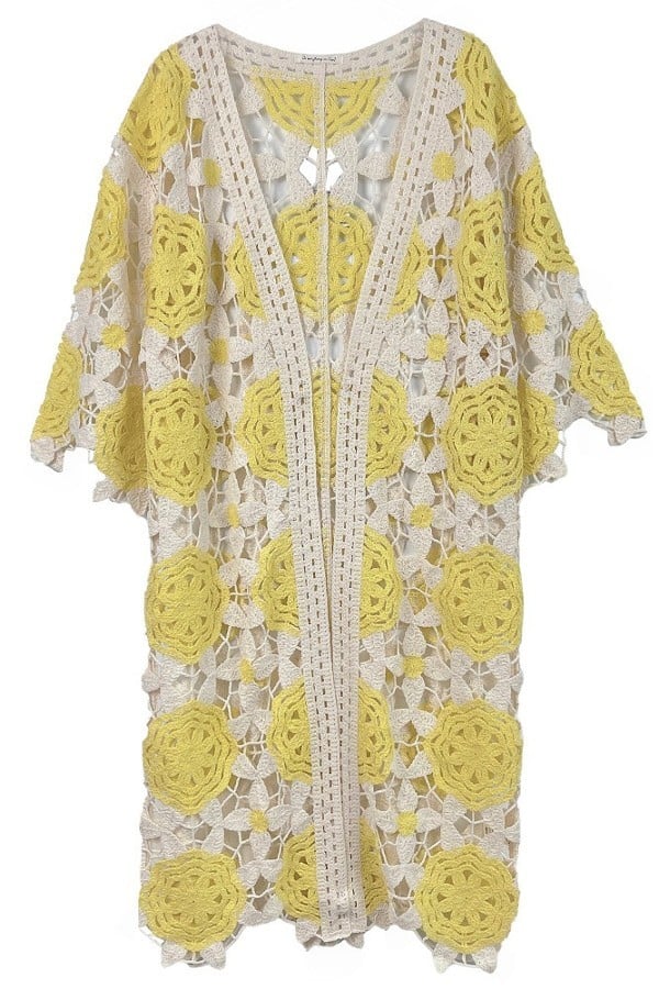 Pink Flower Two Tone Crochet Cardigan