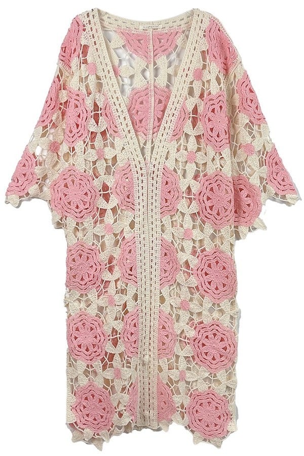 Pink Flower Two Tone Crochet Cardigan