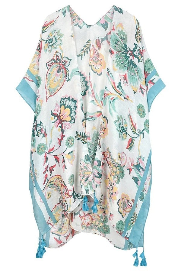 Black Floral Print Kimono Poncho