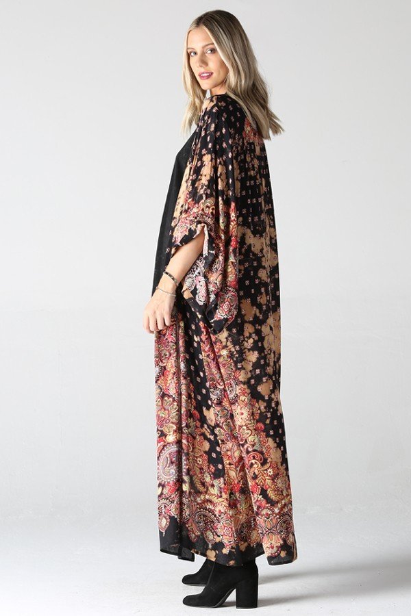 Blue Floral Maxi Long Kimono