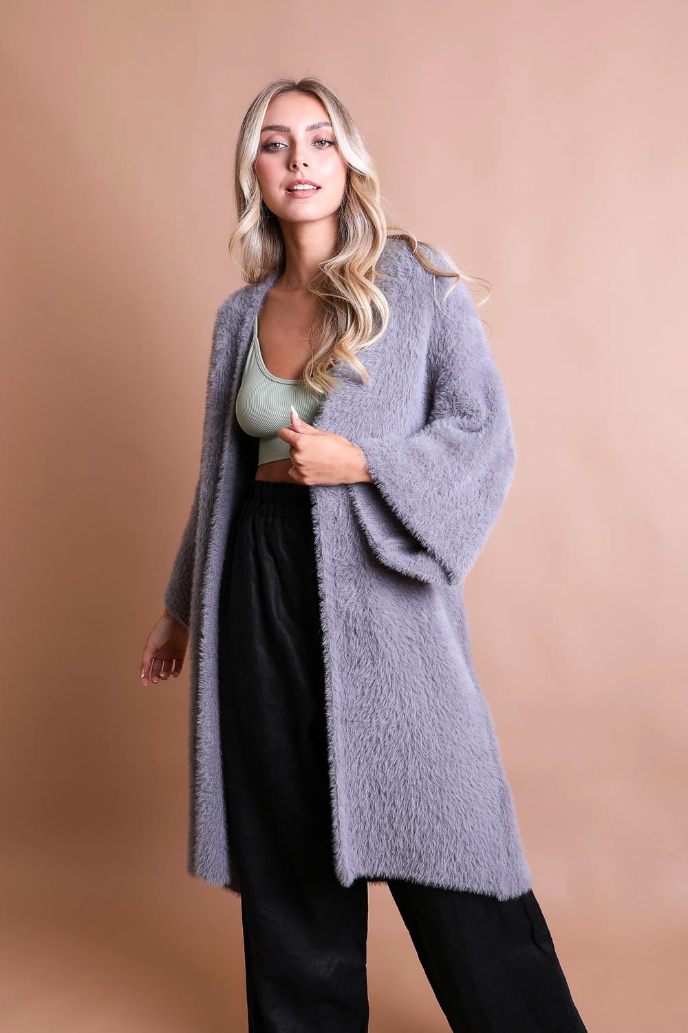 Black Luxe Faux Mohair Cardigan – Cozy Winter Essential