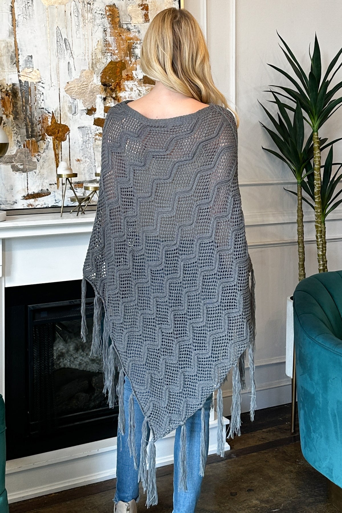 Black Netted Knit Cardigan Poncho