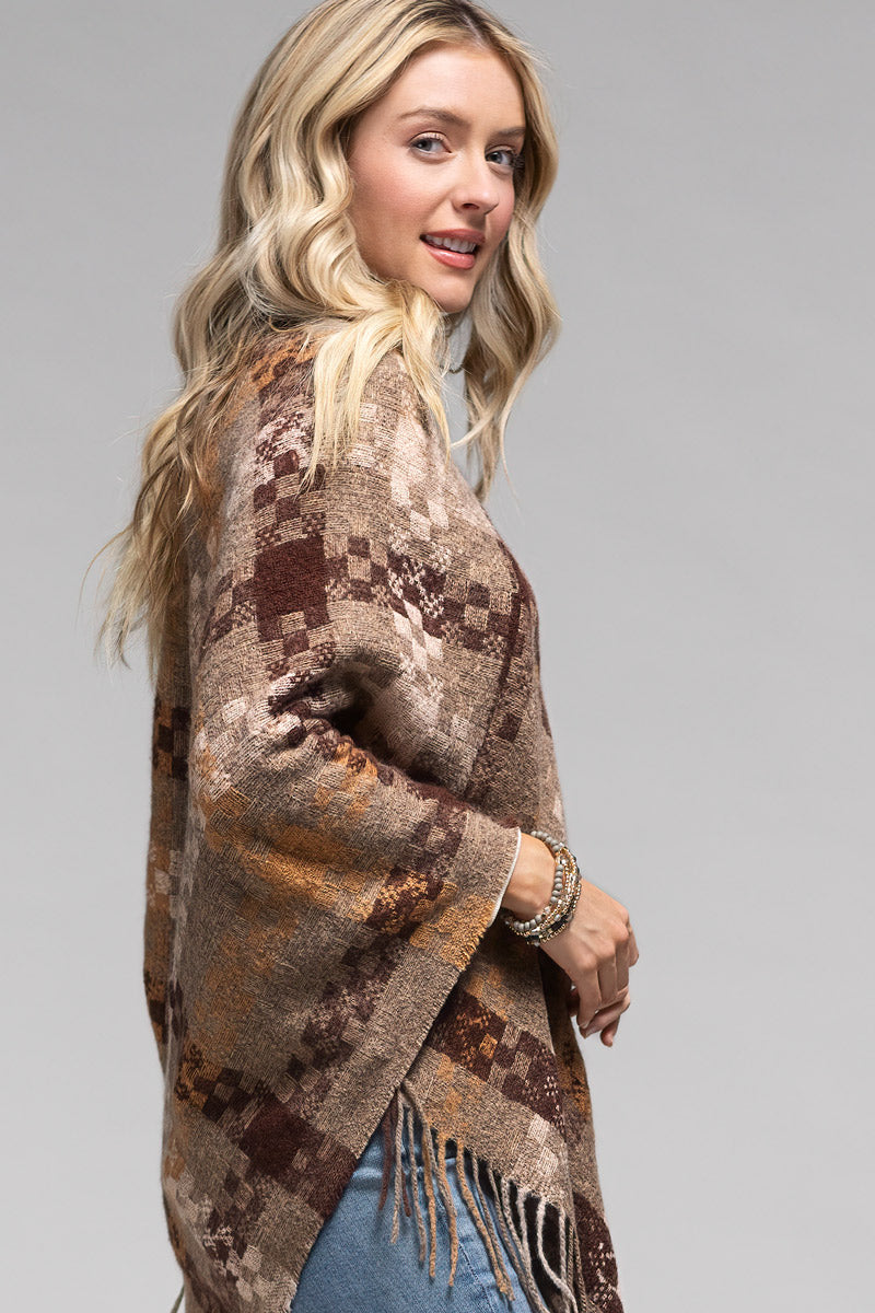 Taupe Brown Cozy Ultra Soft Poncho with Tassel