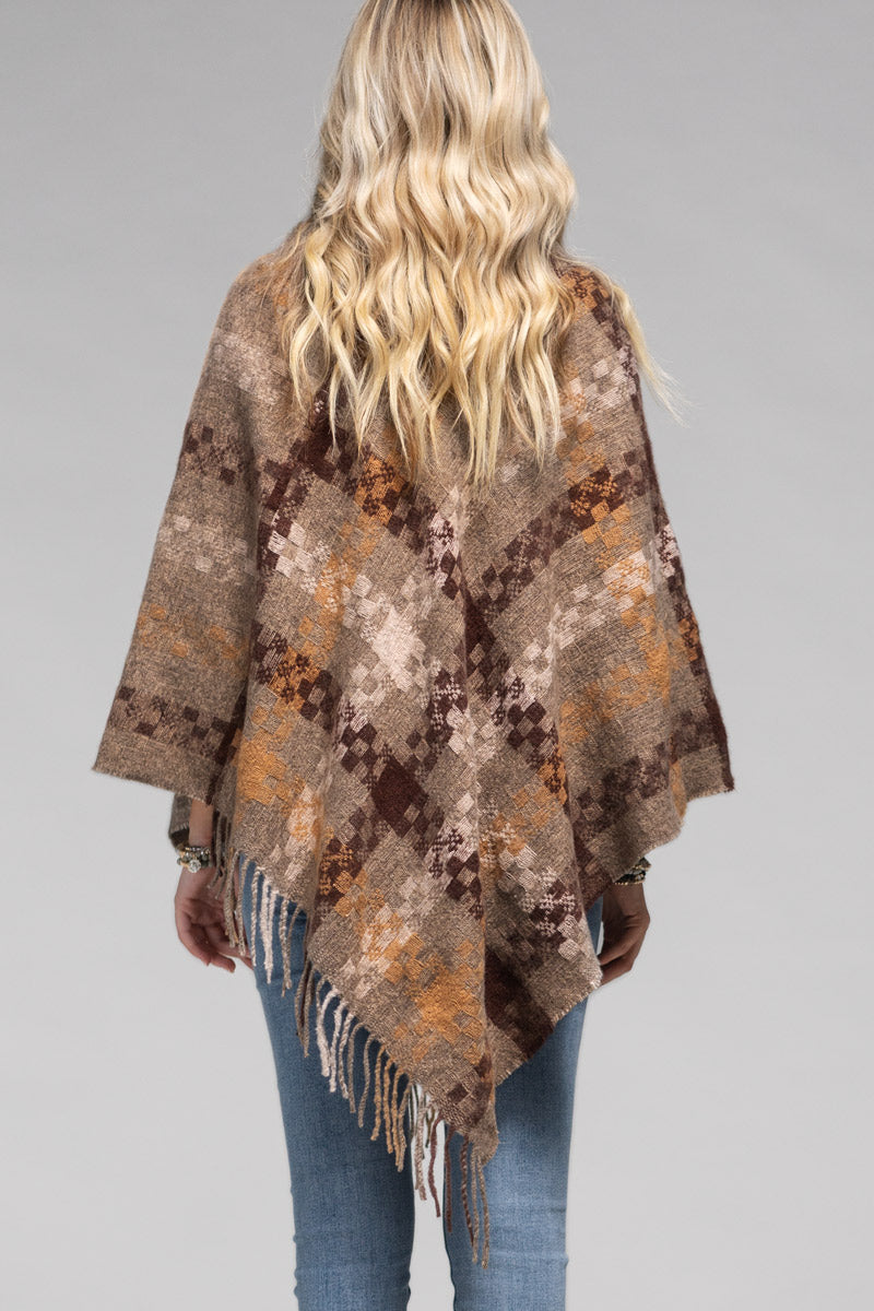 Taupe Brown Cozy Ultra Soft Poncho with Tassel