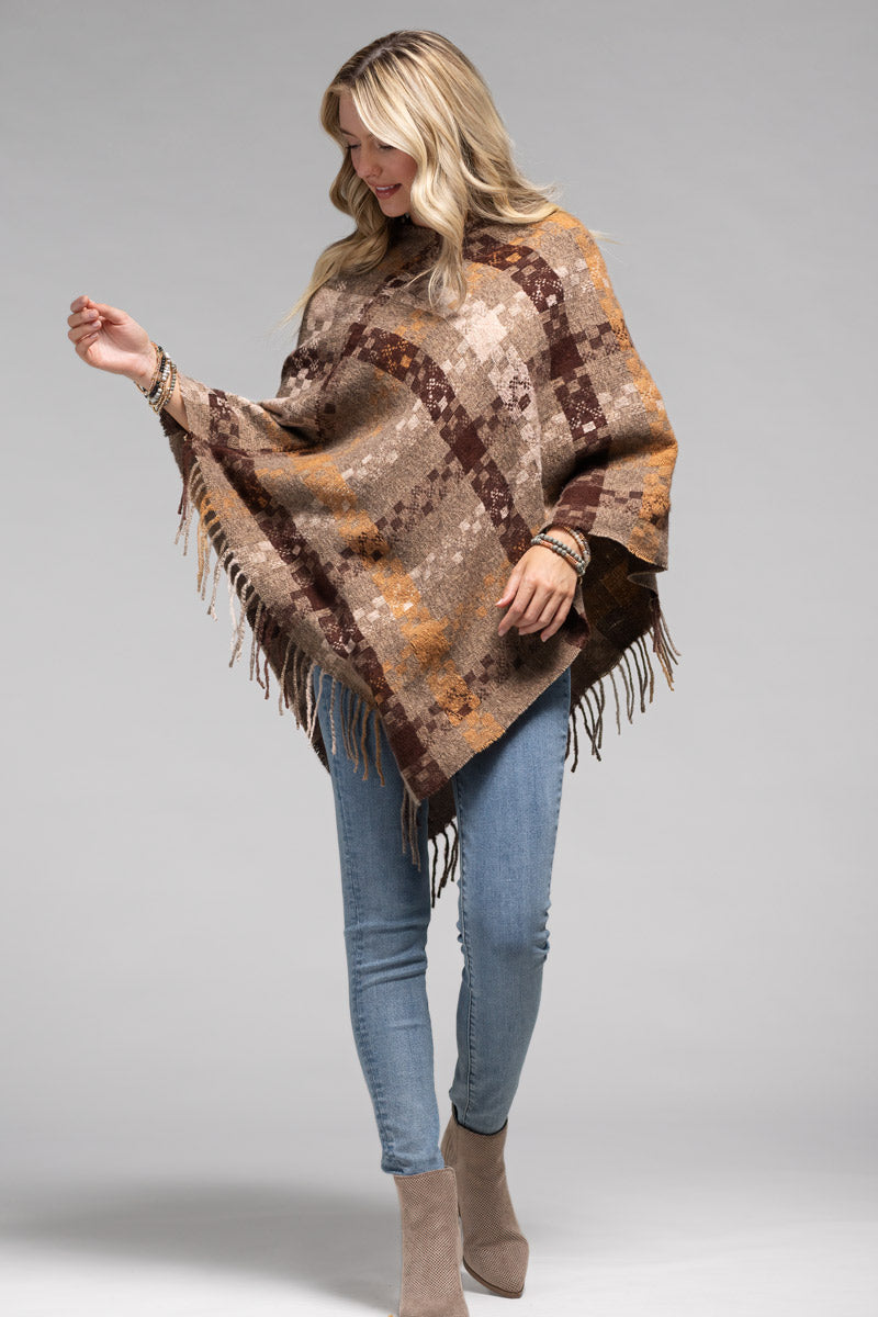 Taupe Brown Cozy Ultra Soft Poncho with Tassel
