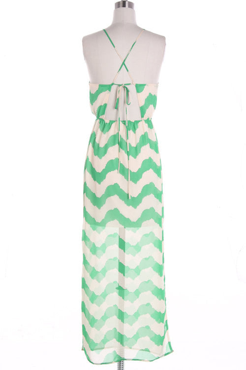 Mint Chevron Maxi Dress with Cross Strapes - Bean Concept - Etsy
