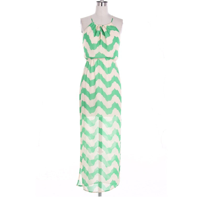 Mint Chevron Maxi Dress with Cross Strapes - Bean Concept - Etsy