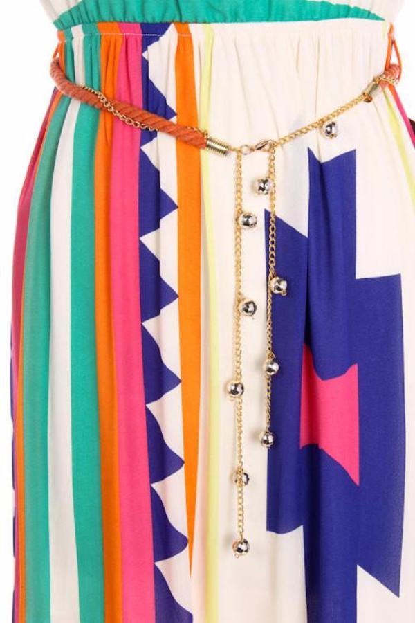 Boho Maxi Dress with Gold Chain Belt - Bean Concept - Etsy