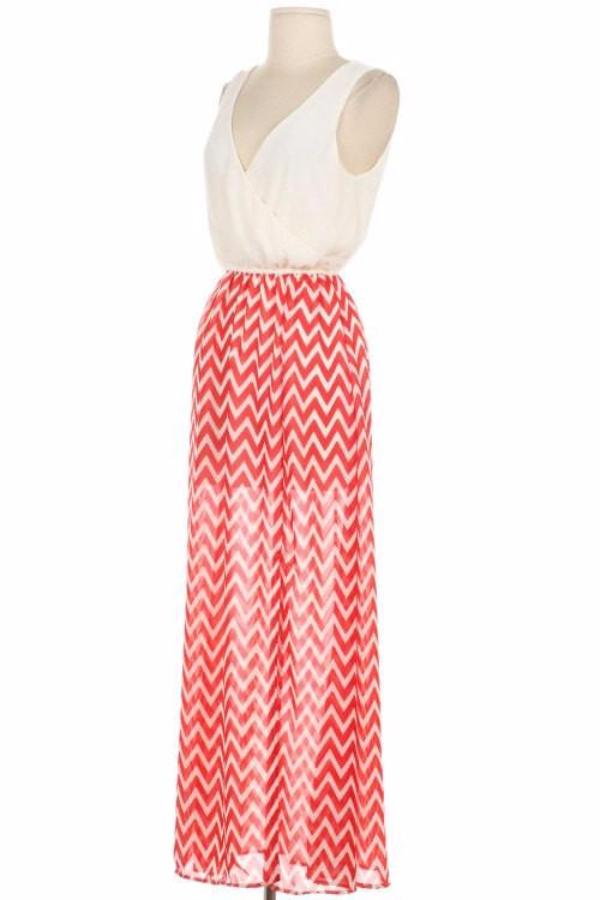 Coral Chevron Maxi Dress - Bean Concept - Etsy