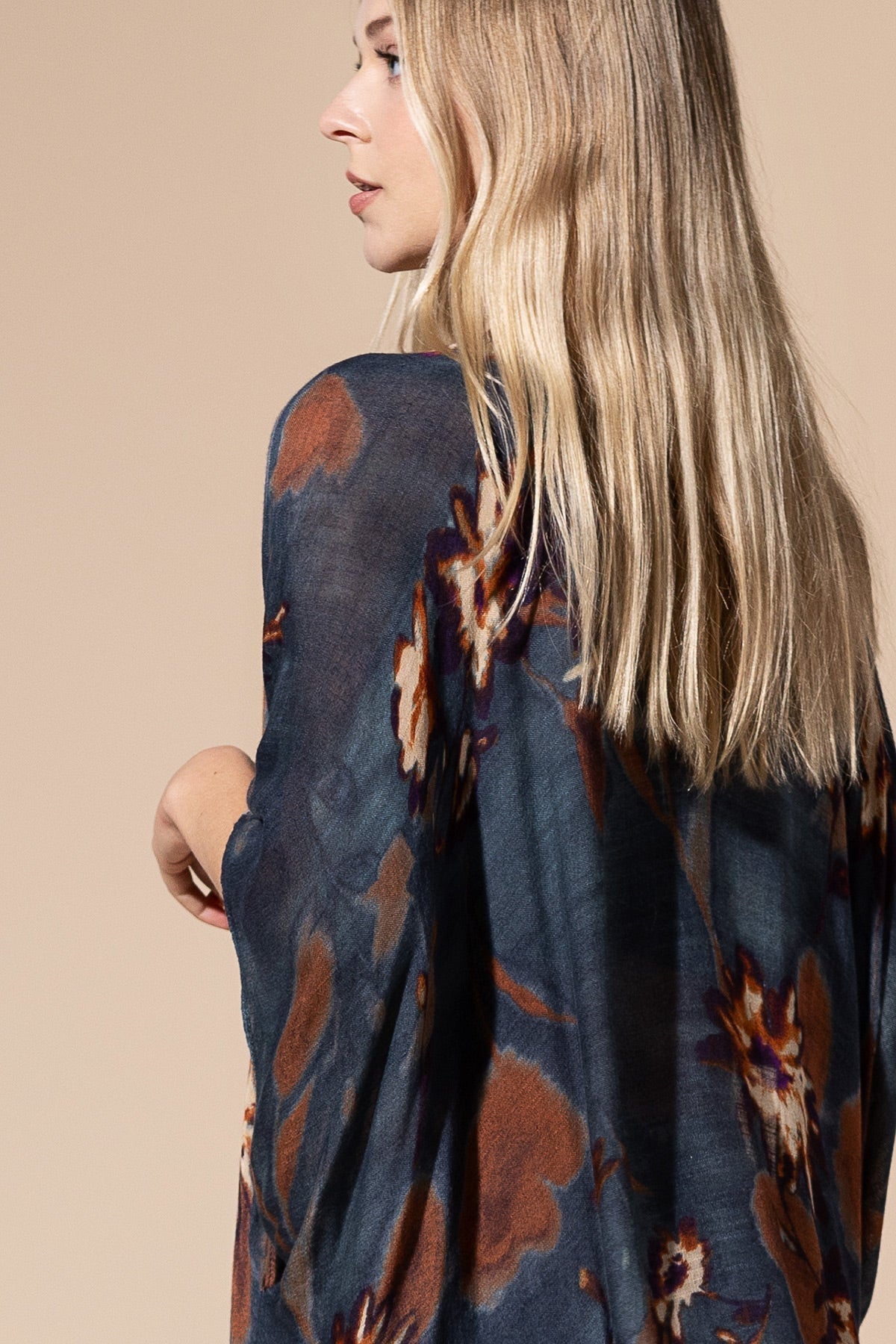 Airy Teal Floral Kimono