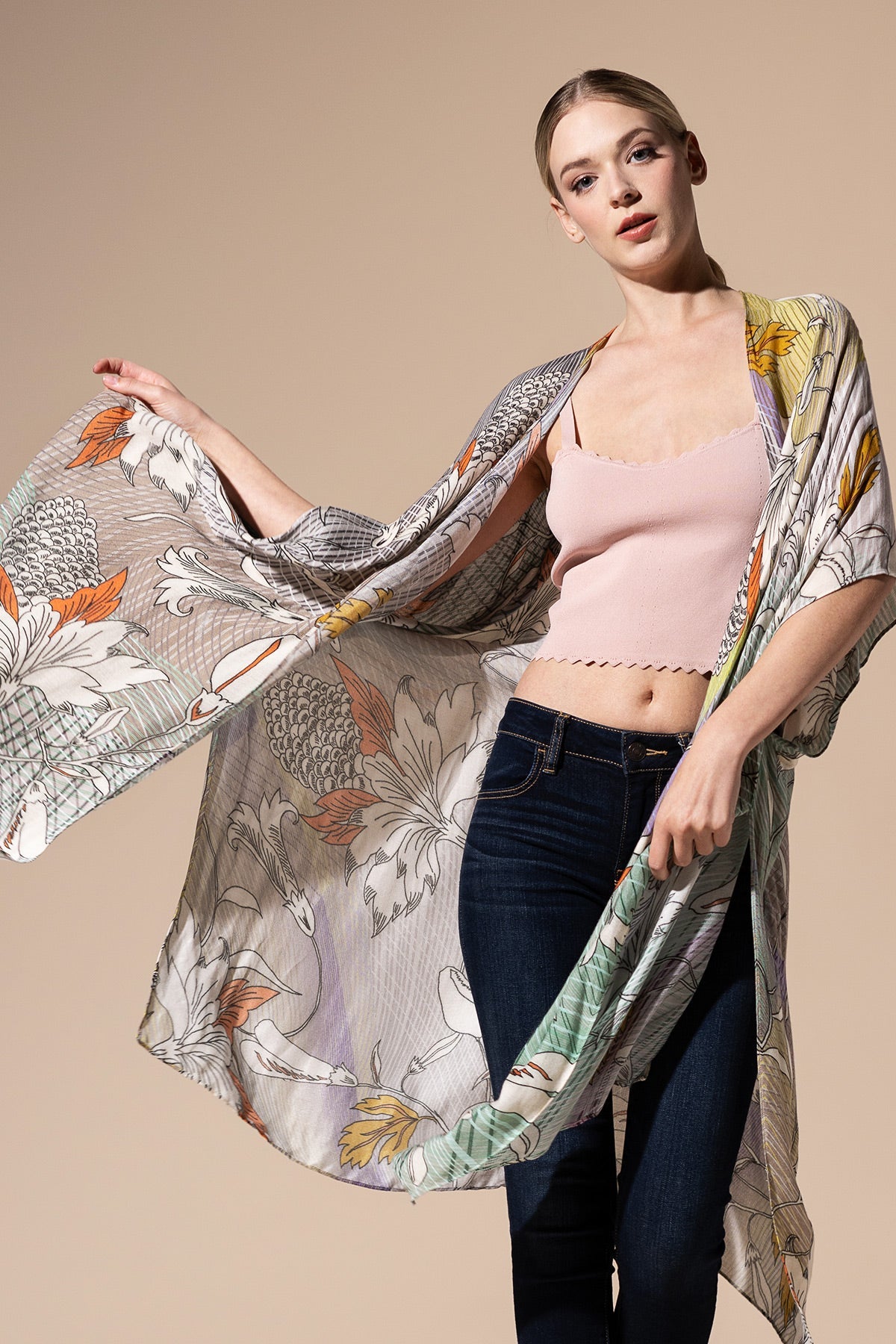 Leaf Floral Sketch Kimono