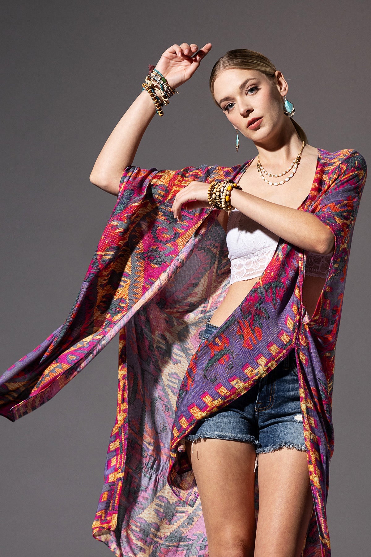 Diamond Floral Border Kimono