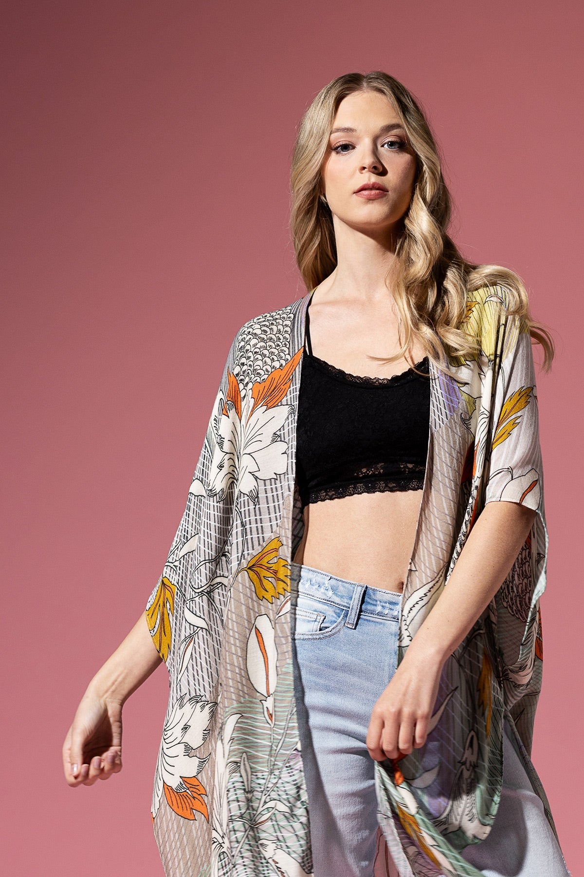 Leaf Floral Sketch Kimono