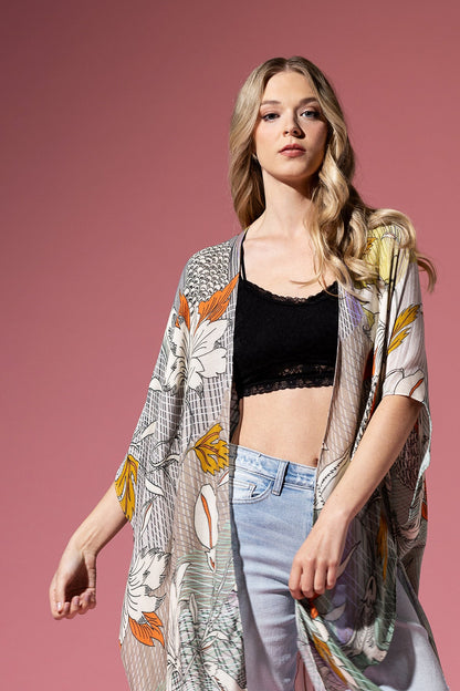 Leaf Floral Sketch Kimono