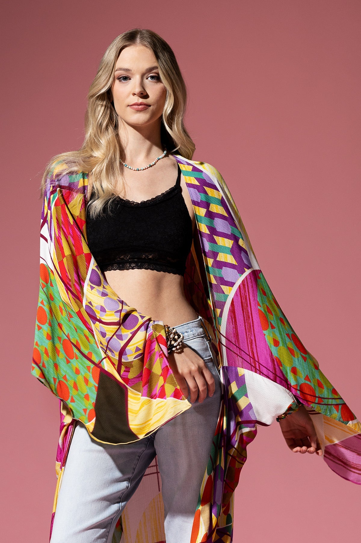 Vibrant Geometric Maxi Kimono