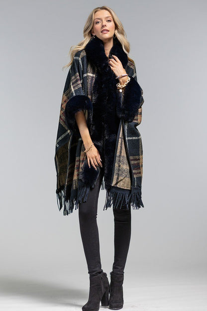 Fur Hooded Heavy Poncho