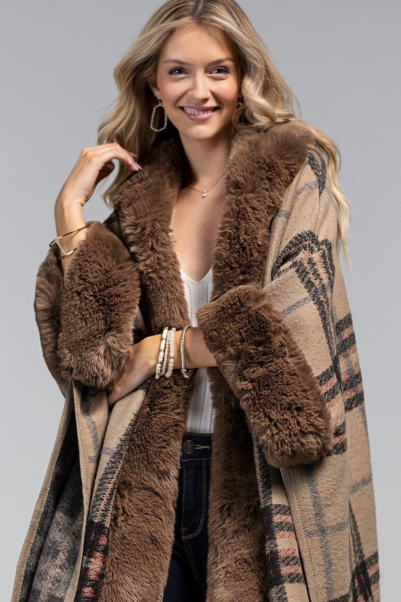 Fur Hooded Heavy Poncho
