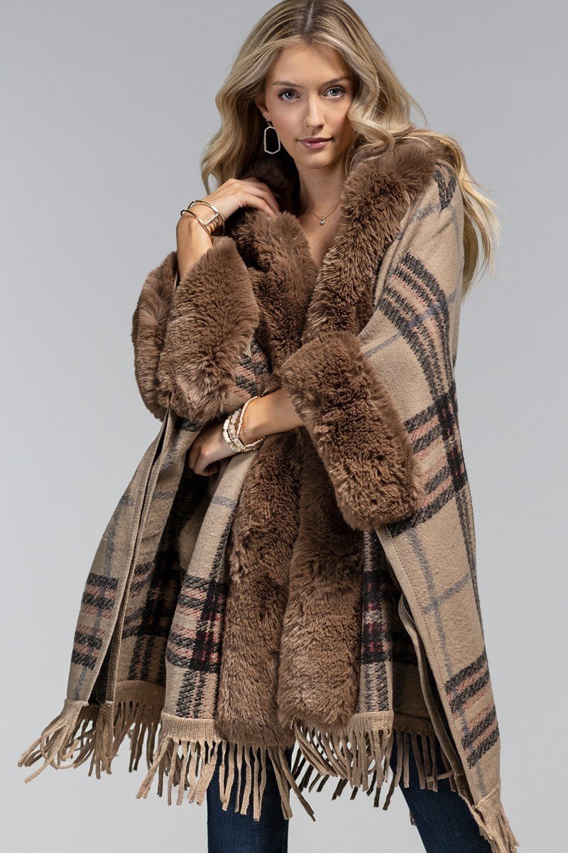 Fur Hooded Heavy Poncho