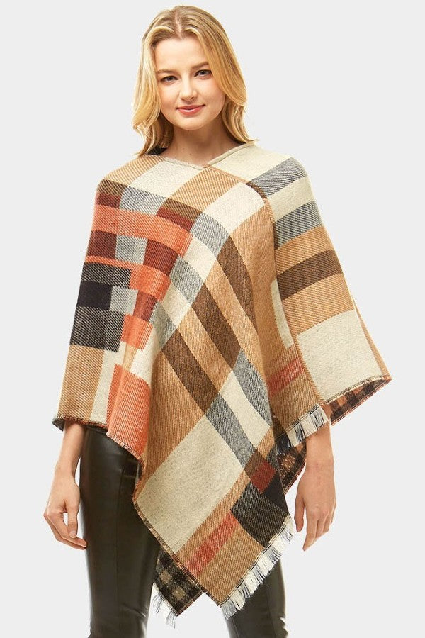 Classic Plaid Cardigan Poncho