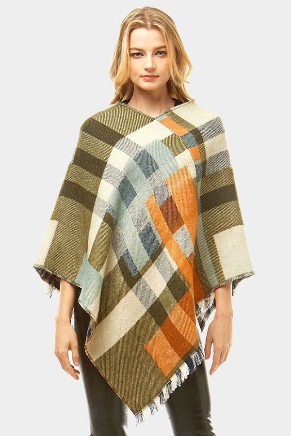Classic Plaid Cardigan Poncho