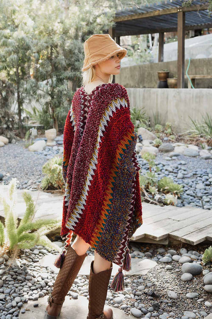 Colorful Crochet Patterned Ruana Poncho