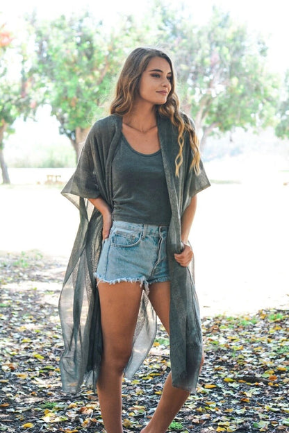 Summer Airy Kimono Duster Light Gray
