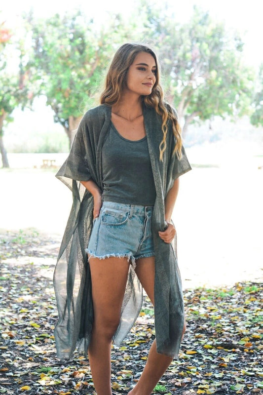 Summer Airy Kimono Duster Charcoal Gray