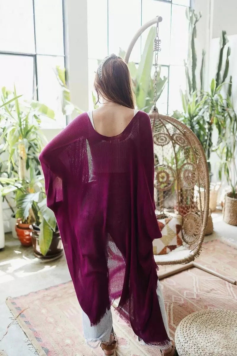 Magenta Pink Kimono Duster Lightweight Summer Cardigan