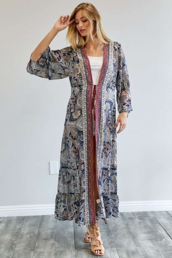 Long Sleeves Paisley Kimono Duster