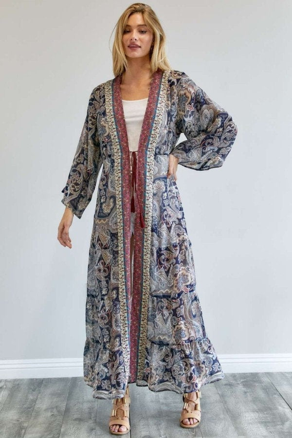 Long Sleeves Paisley Kimono Duster
