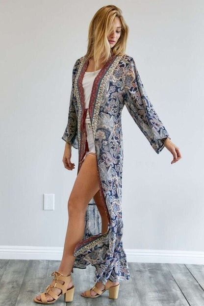 Long Sleeves Paisley Kimono Duster