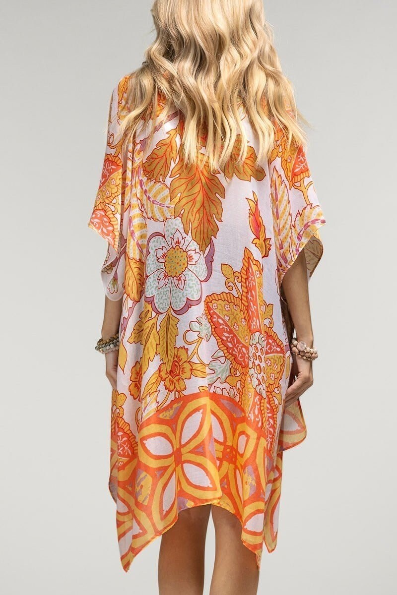 Summer Kimono Duster with Leaf Print