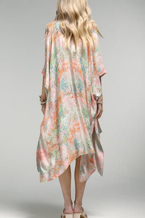 Spring Kimono Duster with Watercolor Spring Pink Green Vibe
