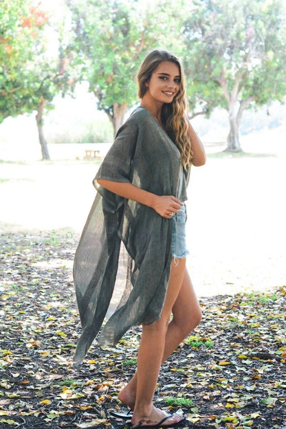 Summer Airy Kimono Duster Charcoal Gray