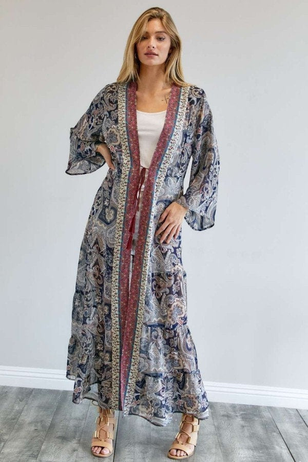 Long Sleeves Paisley Kimono Duster