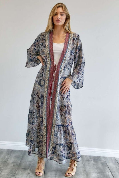Long Sleeves Paisley Kimono Duster