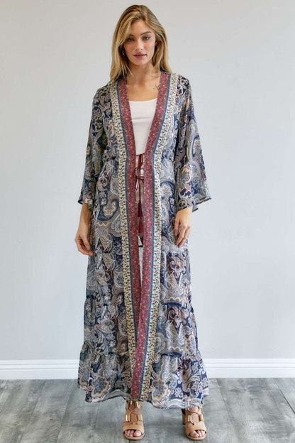 Long Sleeves Paisley Kimono Duster