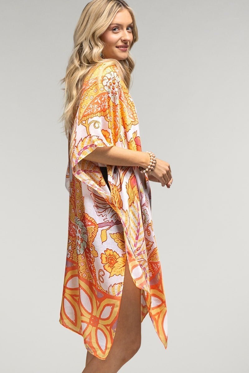 Summer Kimono Duster with Leaf Print