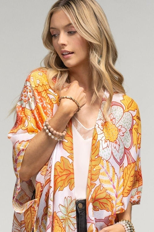 Summer Kimono Duster with Leaf Print